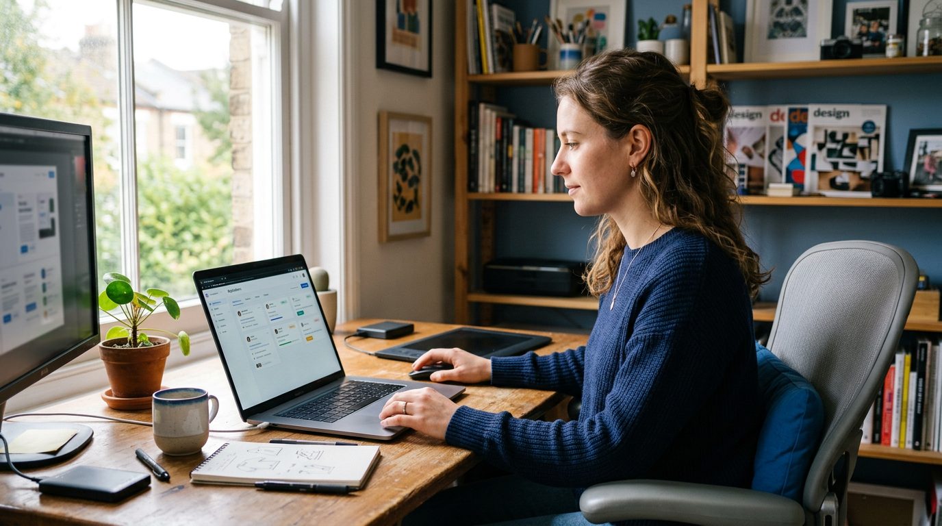 Freelancer reviewing a generated job application on a laptop dashboard